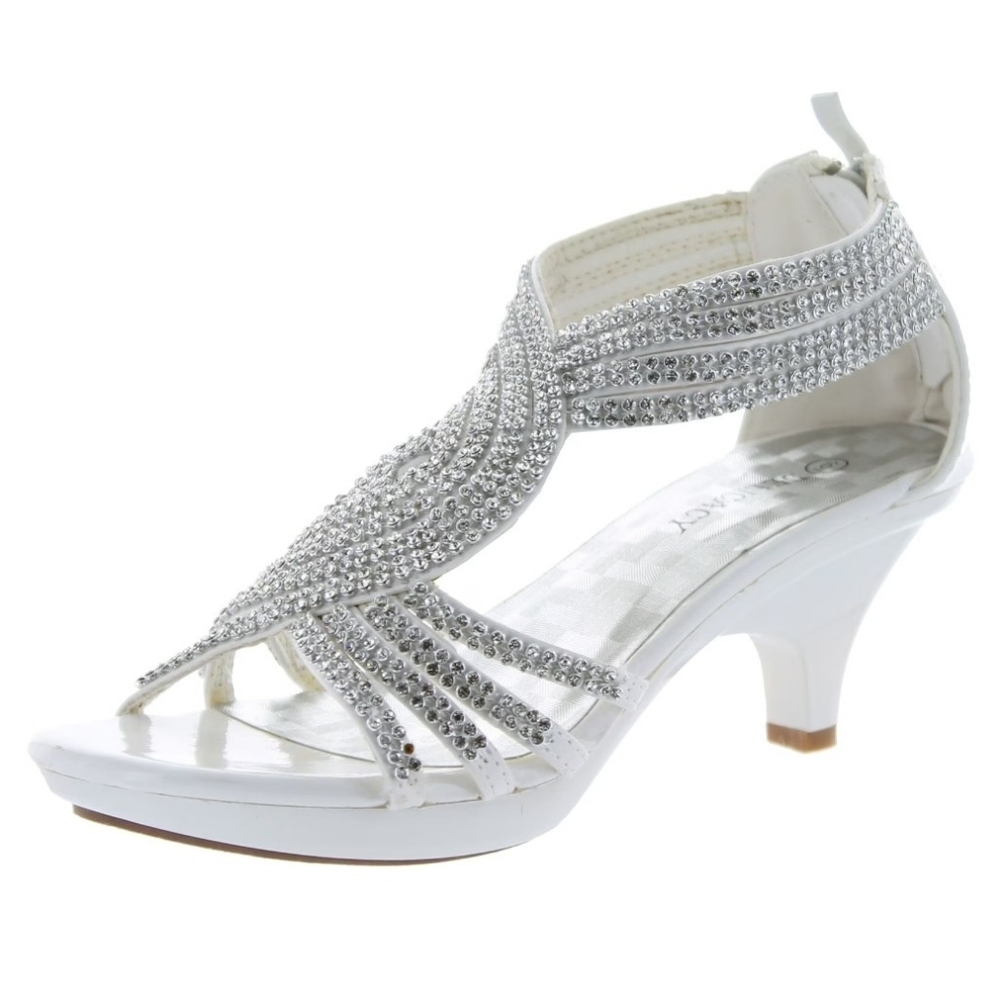 NWT! Fall Glam Rhinestone Olivia K White Dress Sandal Low Heel Wedding Shoe 8 - Picture 13 of 17